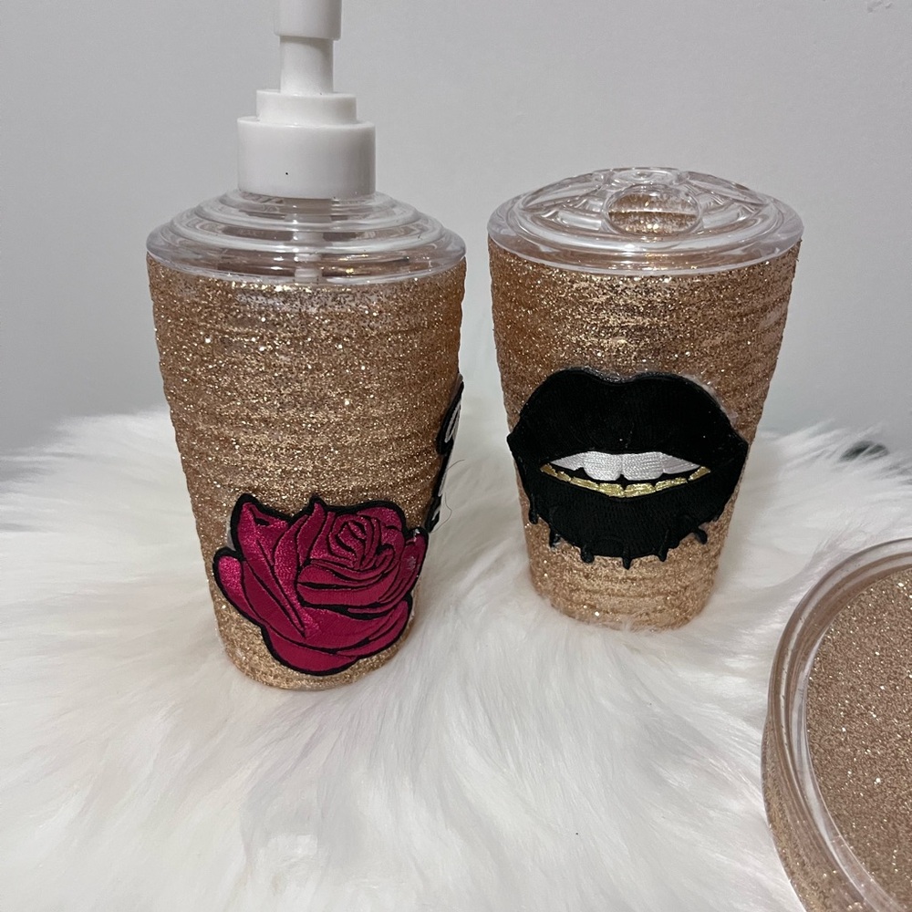 Gold Glitter Soap Dispenser and Container Set